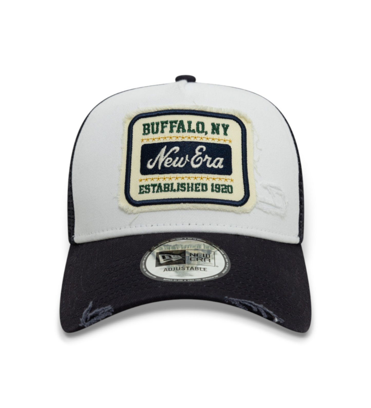 New Era Patch Distressed 9Forty Trucker White Navy