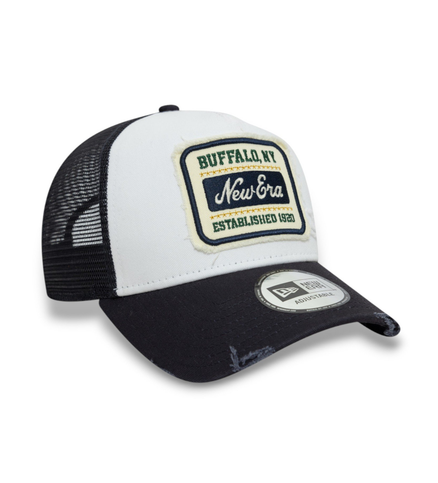 New Era Patch Distressed 9Forty Trucker White Navy