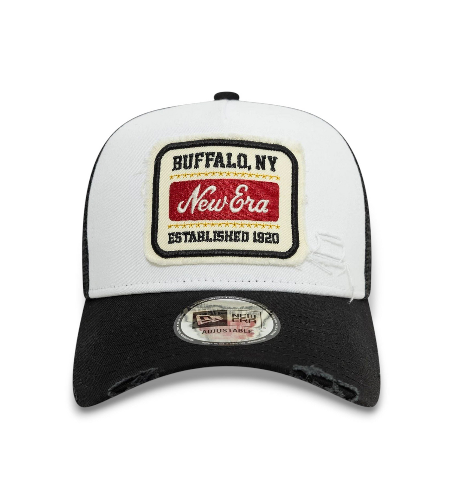 New Era Patch Distressed 9Forty Trucker White Black