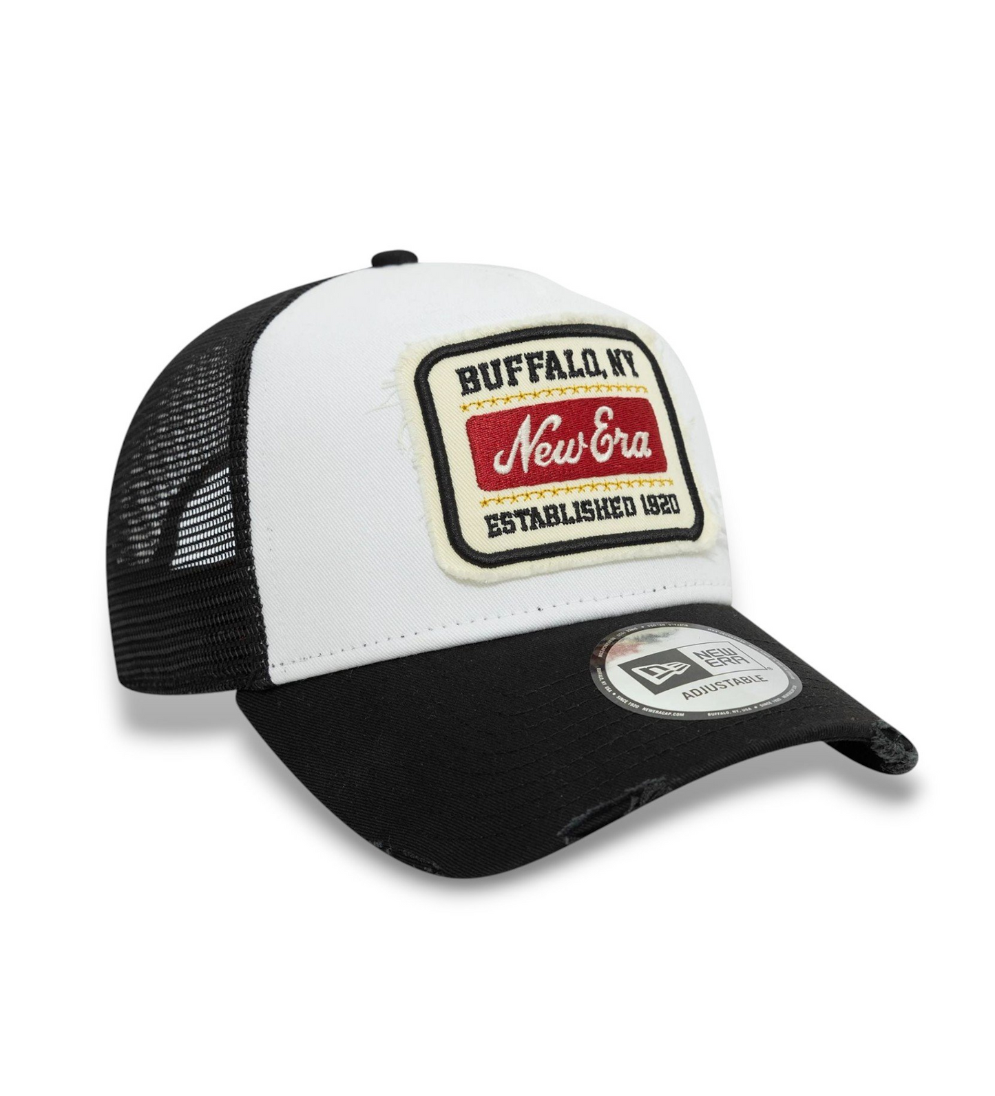 New Era Patch Distressed 9Forty Trucker White Black