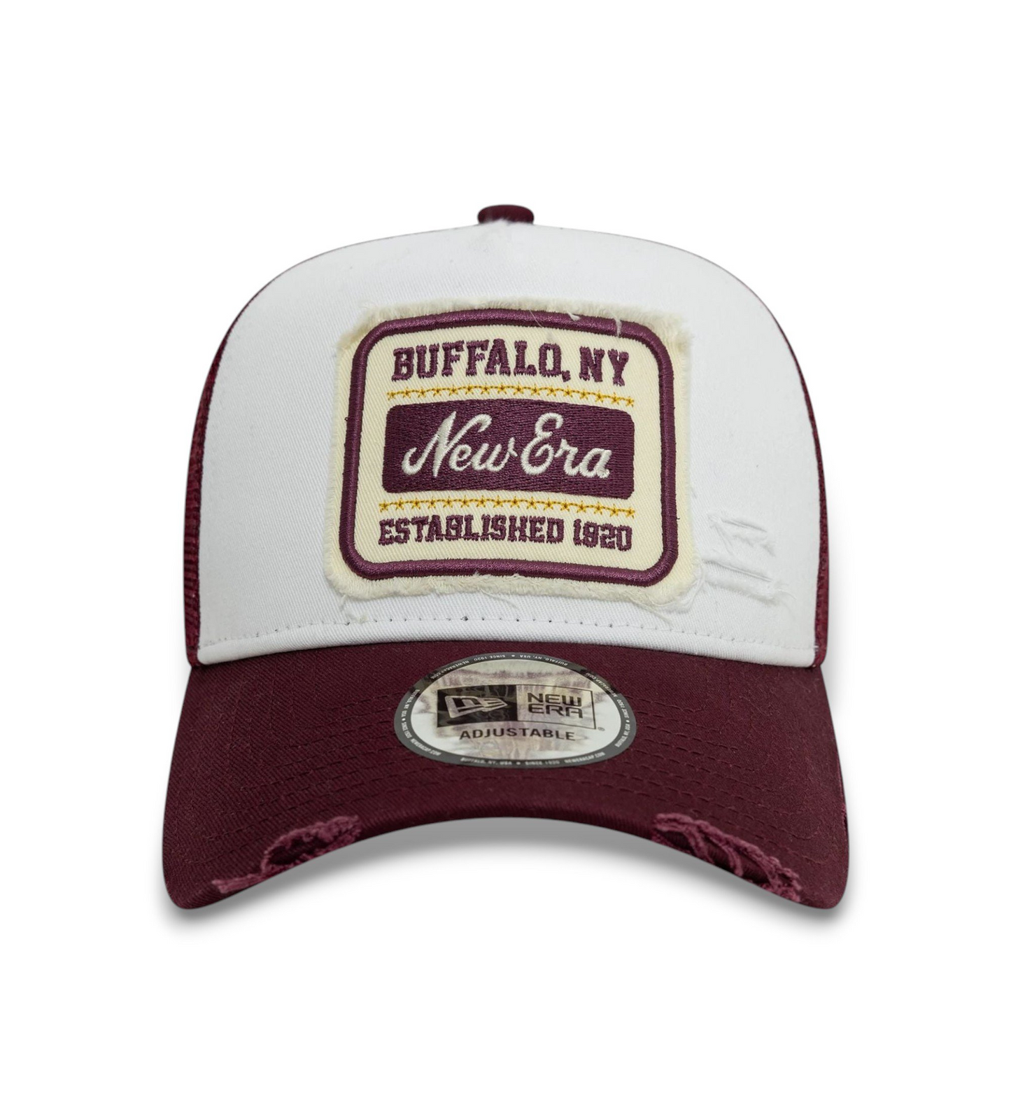 New Era Patch Distressed 9Forty Trucker White Maroon
