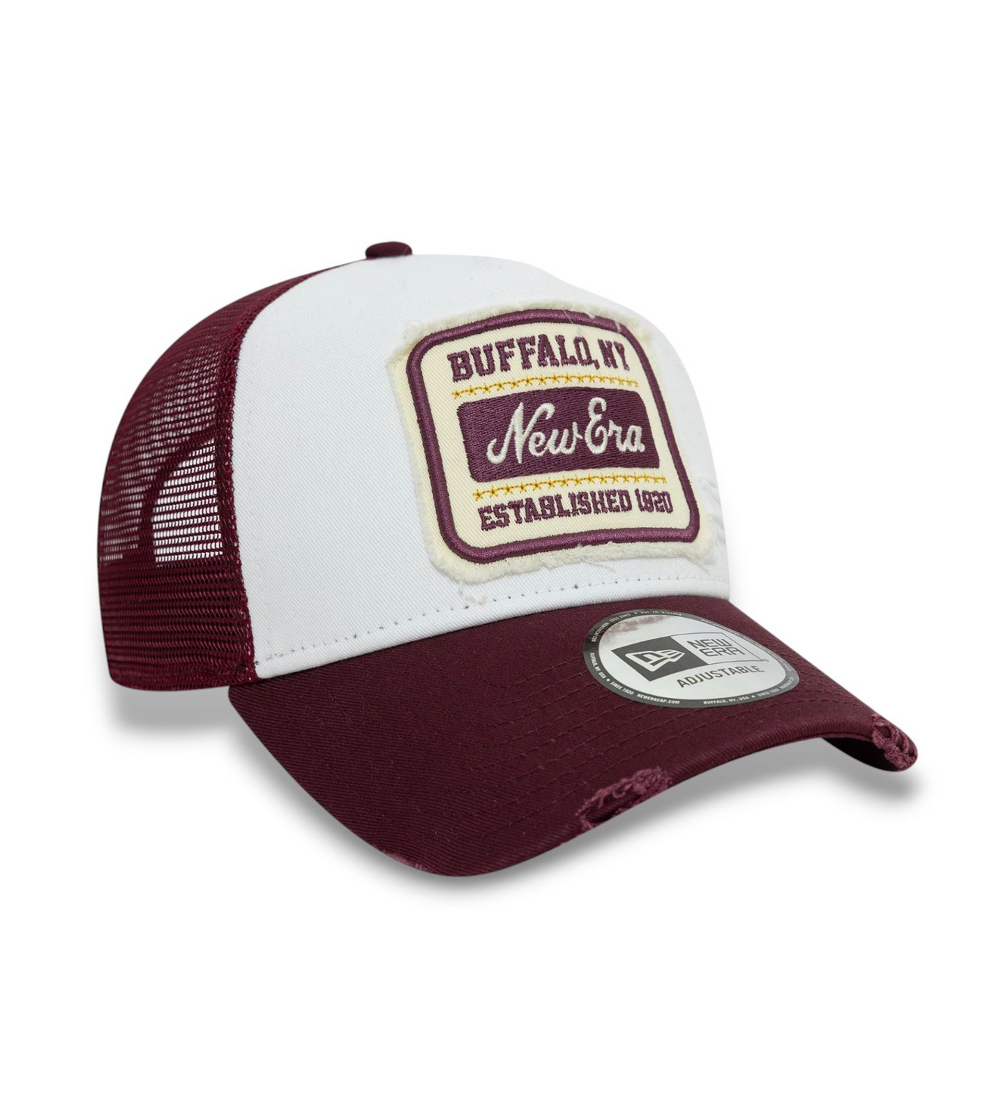 New Era Patch Distressed 9Forty Trucker White Maroon