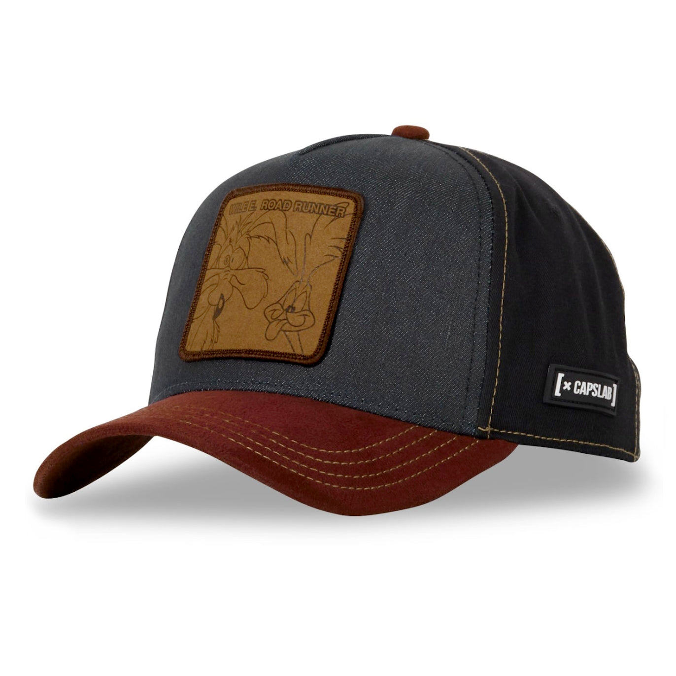 CAPSLAB Casquette Looney Tunes Wile E. & Road Runner Denim Navy Maroon Suede