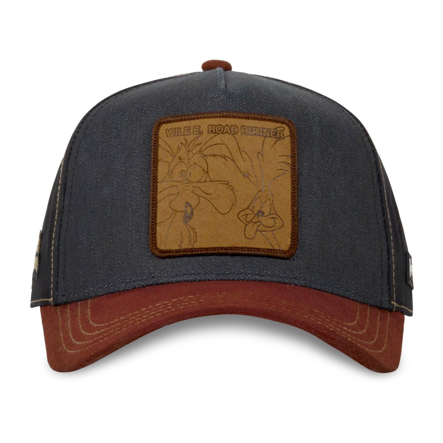 CAPSLAB Casquette Looney Tunes Wile E. & Road Runner Denim Navy Maroon Suede