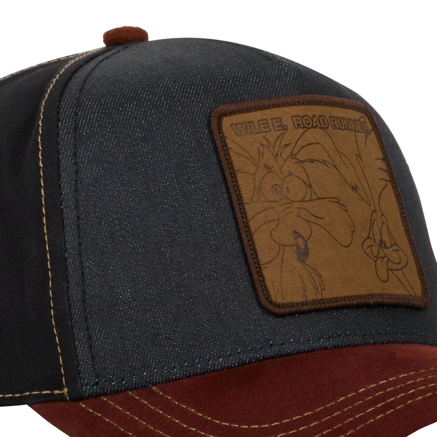 CAPSLAB Casquette Looney Tunes Wile E. & Road Runner Denim Navy Maroon Suede