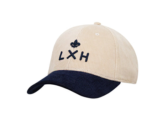 LXH Casquette « Héritage » Velours Côtelé Bi-Color Beige / Bleu Marine