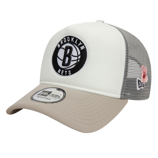 New Era A-Frame Trucker Cap NBA Flower Brooklyn Nets White