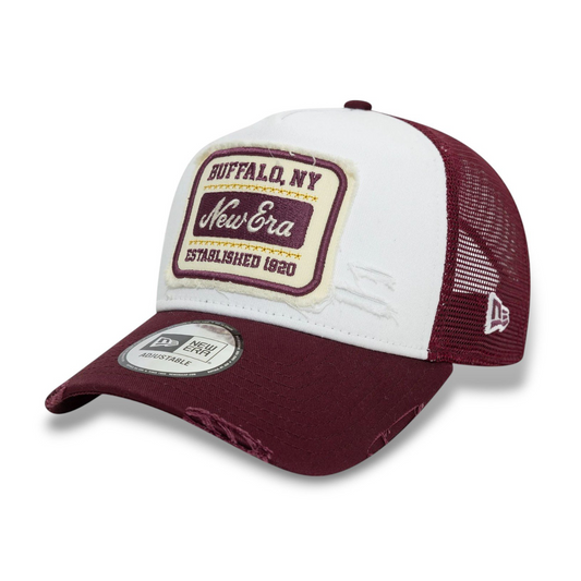 New Era Patch Distressed 9Forty Trucker White Maroon