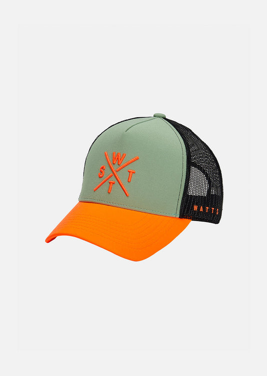 WATTS CASQUETTE TRIBE - VERT SAUGE & ORANGE FLUO