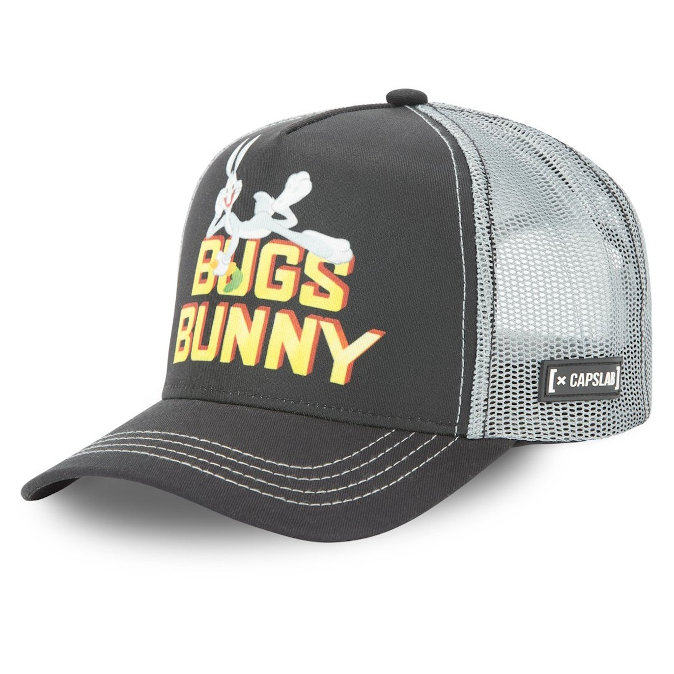 CAPSLAB Casquette Trucker Looney Tunes Bugs Bunny Snapback Noir/Gris