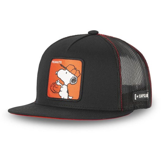 CAPSLAB Casquette Trucker Peanuts Snoopy Snapback Plat Noir/Orange