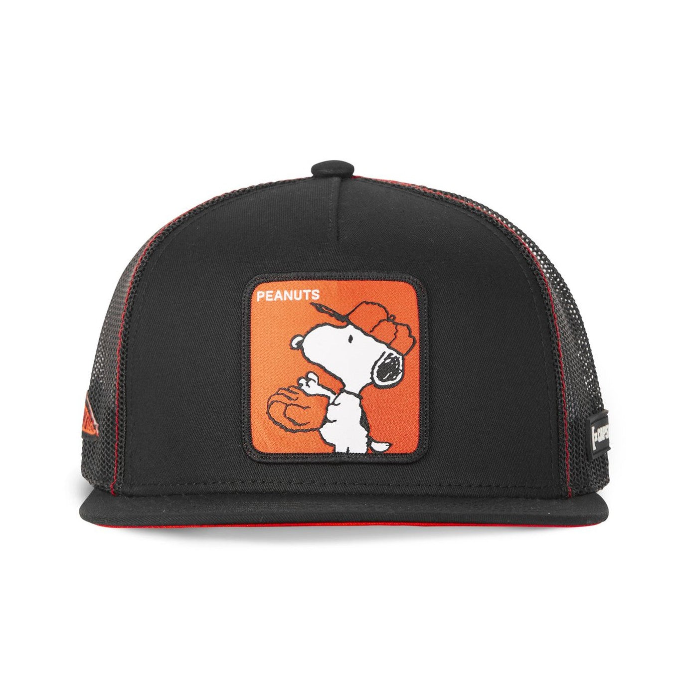 CAPSLAB Casquette Trucker Peanuts Snoopy Snapback Plat Noir/Orange