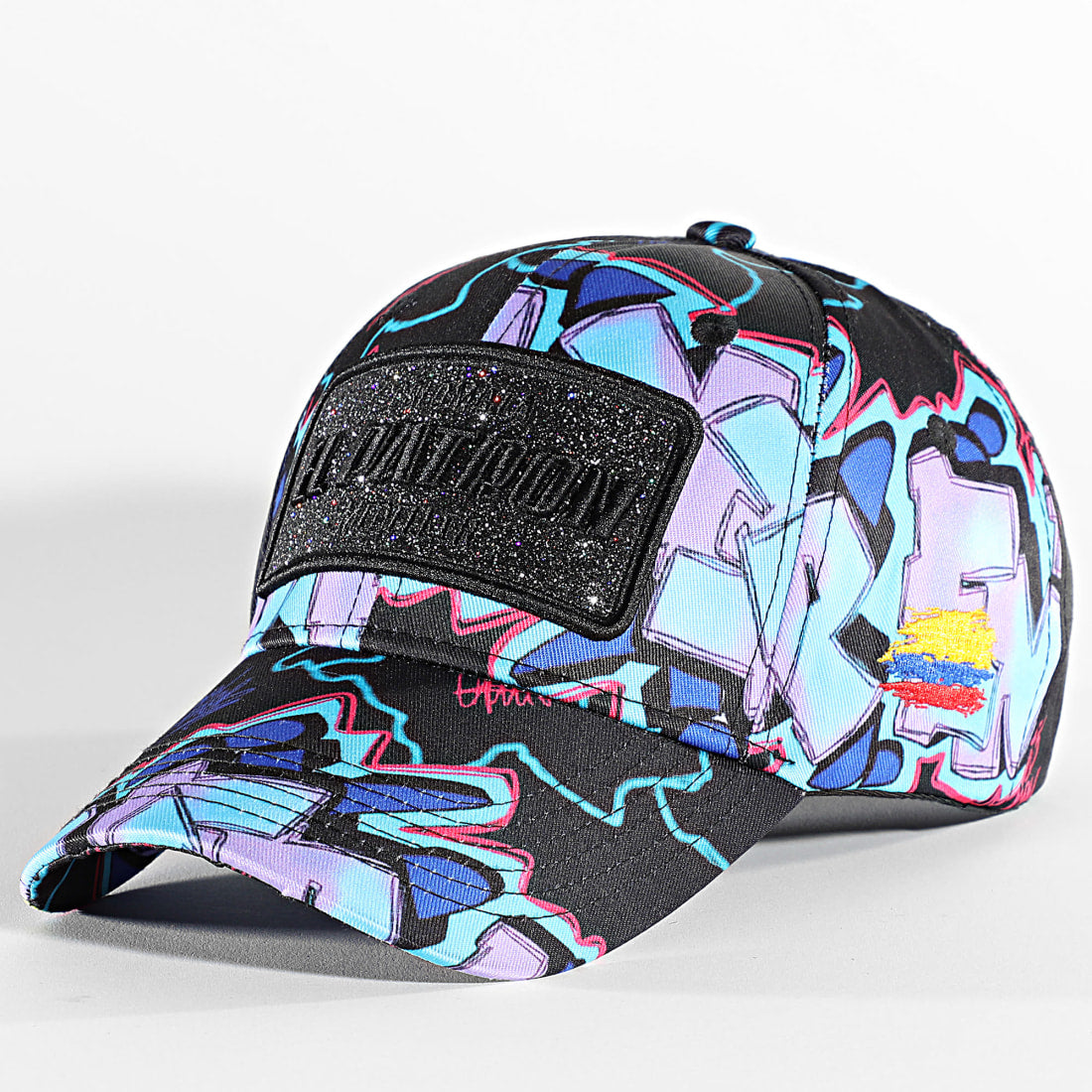 SKR Casquette Motif Imprimé Noir & Bleu Ciel