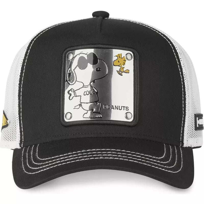 CAPSLAB Casquette Peanuts Snoopy Noir/Blanc Plaque Métallique Argent