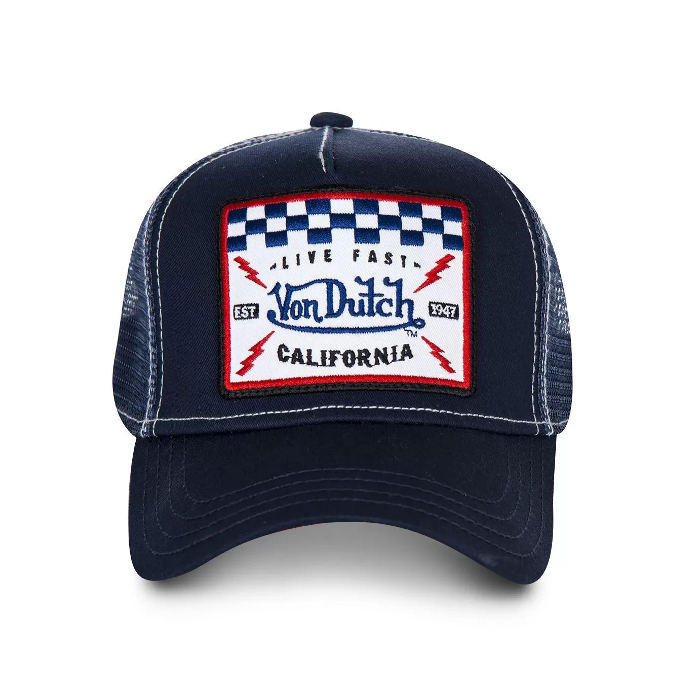 Von Dutch Casquette Live Fast Carrée Bleu Marine Trucker